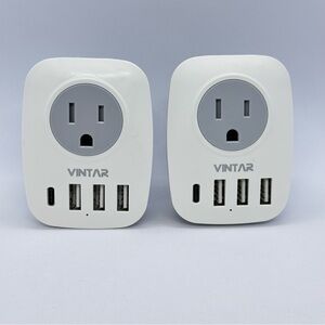 Set of 2  Power Plug Adaptors Vintar International Travel European USB WS-09-C3U